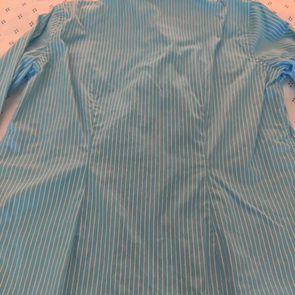 Lauren Ralph Lauren Teal Striped Ruffle Front Blouse - Size M - Picture 8 of 8